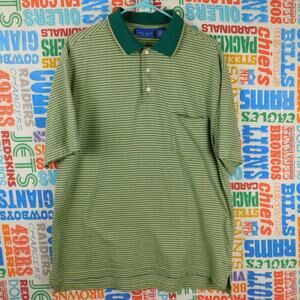 Towncraft Polo Shirt Size Mens L Green White Striped Golf